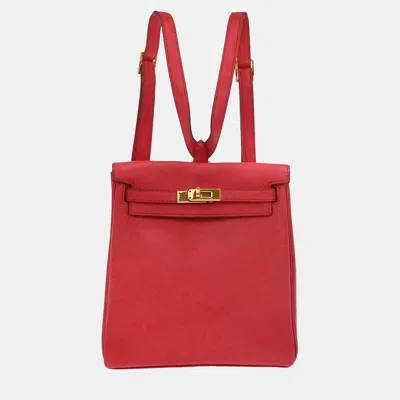 Pre-owned Hermes Rouge Vif Gulliver Kelly A Dos Pm Backpack In Red