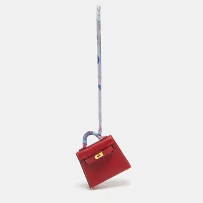 Pre-owned Hermes Hermès Rouge Vif Tadelakt Leather Mini Kelly Twilly Bag In Red