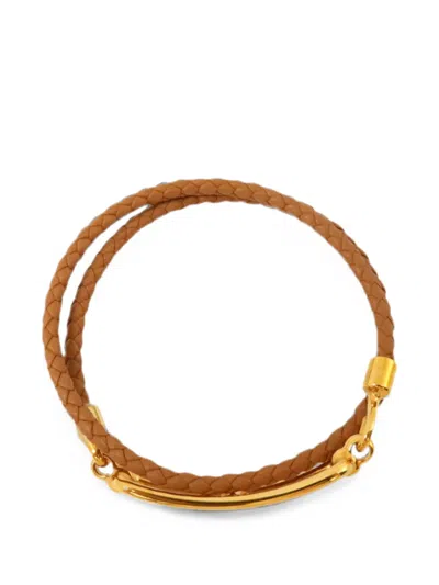 Pre-owned Hermes Roulis Braided-leather Bracelet In Brown