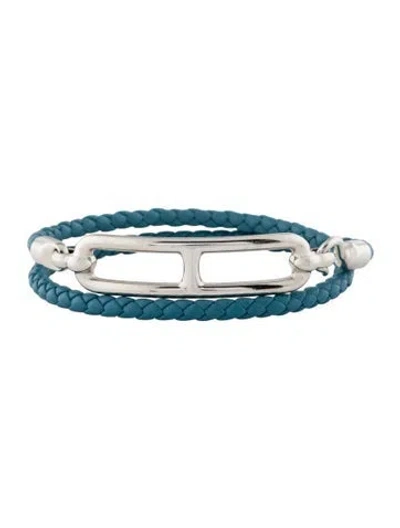 Pre-owned Hermes Roulis Double Tour Bracelet In Blue