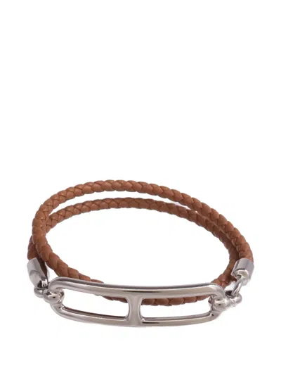 Pre-owned Hermes Roulis Double Tour Bracelet In Silver