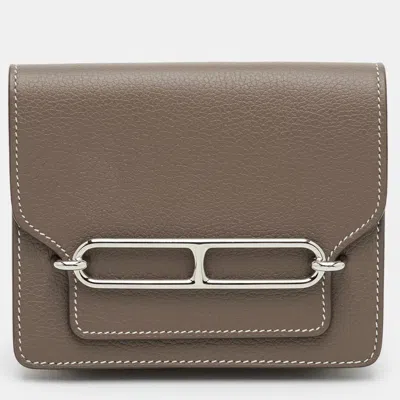 Pre-owned Hermes Hermès Roulis Etoupe Evercolor Leather Slim Wallet In Brown