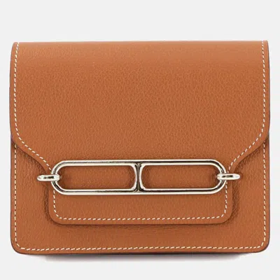 Pre-owned Hermes Roulis Evercolor Gold Slim Bi-fold Wallet