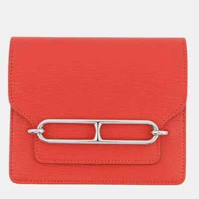 Pre-owned Hermes Roulis Roulis Slim Rouge Coeur Chevre Myzore Goatskin In Red