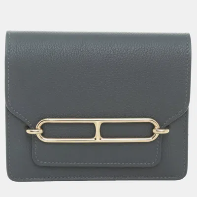 Pre-owned Hermes Roulis Slim Bicolor Wallet In Grey