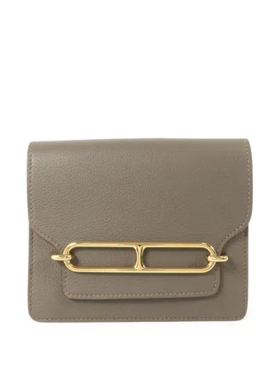 Pre-owned Hermes Roulis Slim Evercolor Wallet In Grey