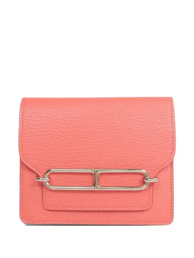 Pre-owned Hermes Roulis Slim Goatskin Wallet In Red