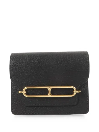 Pre-owned Hermes Roulis Slim Grained Wallet In Black