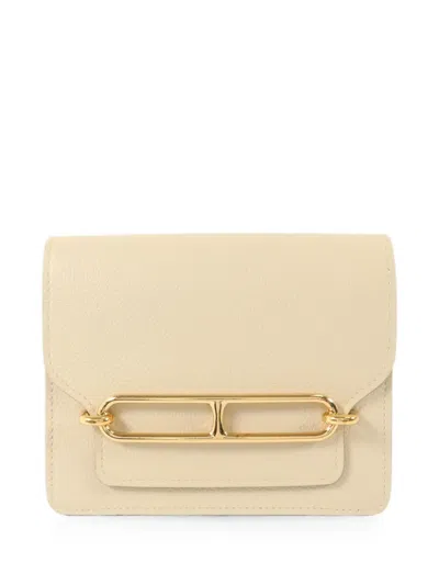 Pre-owned Hermes Roulis Slim Leather Bifold Wallet In Neutrals