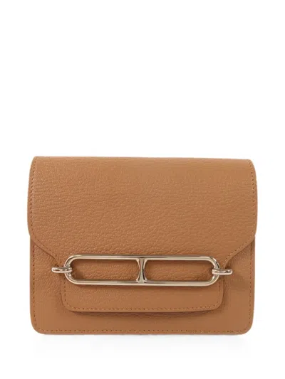 Pre-owned Hermes Roulis Slim Leather Wallet In Neutral