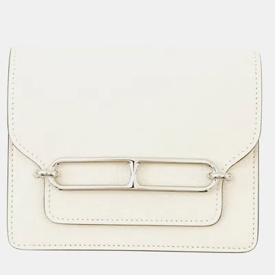 Pre-owned Hermes Roulis Slim Nata Chevre Myzore Goatskin Coin Purse In White