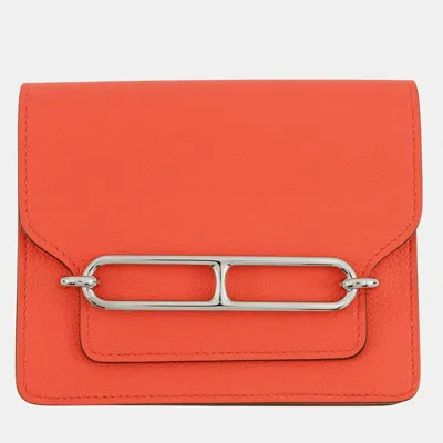 Pre-owned Hermes Roulis Slim Verso Rose Texas/sienne Evercolor In Pink