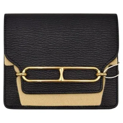 Pre-owned Hermes Roulis Slim Wallet Black Leather Gold Hardware 2021