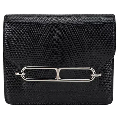 Pre-owned Hermes Roulis Slim Wallet Black Lizard Palladium