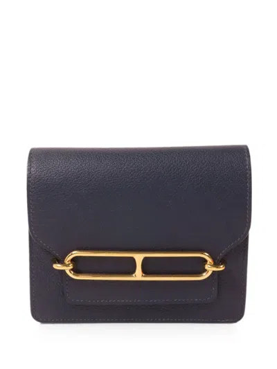 Pre-owned Hermes Roulis Slim Wallet In Blue