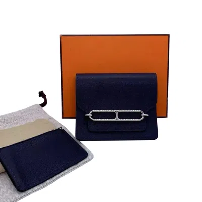 Pre-owned Hermes Roulis Slim Wallet Blue Evercolor Leather Belt Bag 2021