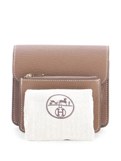 Pre-owned Hermes Roulis Slim Wallet Chevre Mysore Small Wallets In Grey