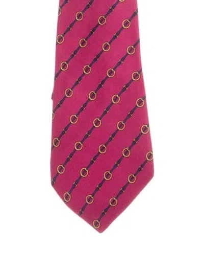 Pre-owned Hermes Round Belt Buckle Patterned Neck Tie In Blue/pink