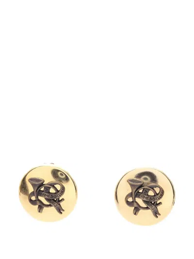 Pre-owned Hermes Round Clip-on Earrings In Gold