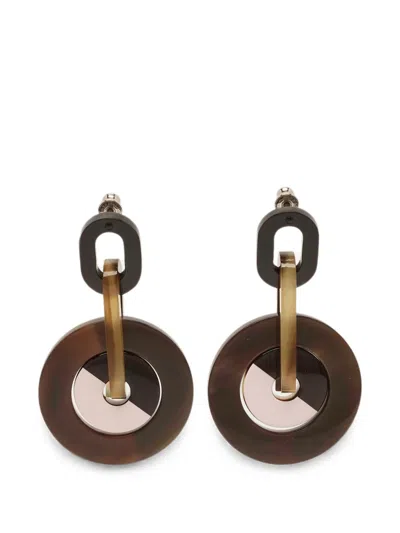 Pre-owned Hermes Round-shape Earrings In Brown