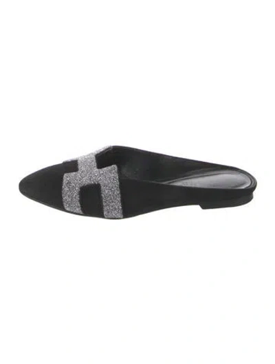 Pre-owned Hermes Roxane H Logo Mules In Black