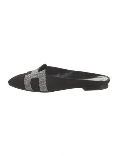 Pre-owned Hermes Roxane H Logo Mules In Black