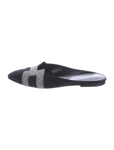 Pre-owned Hermes Roxane Suede Mules In Black