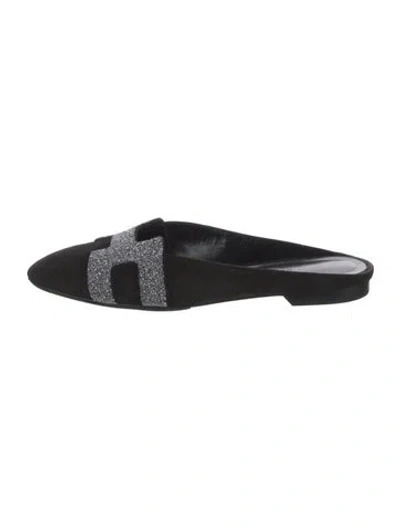 Pre-owned Hermes Roxane Suede Mules In Black