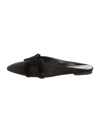 Pre-owned Hermes Roxane Suede Mules In Black