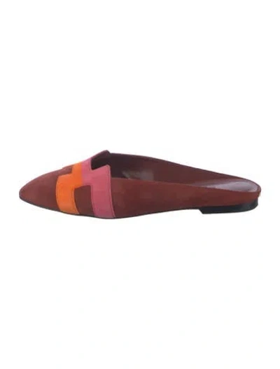 Pre-owned Hermes Roxane Suede Mules In Brown