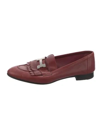 Pre-owned Hermes Royal H Logo Loafers In Red