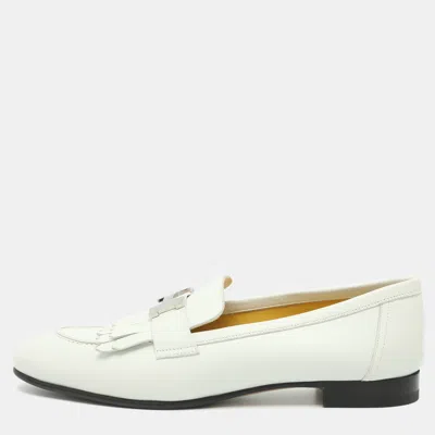 Pre-owned Hermes Royal Size 38.5 White Leather Loafers