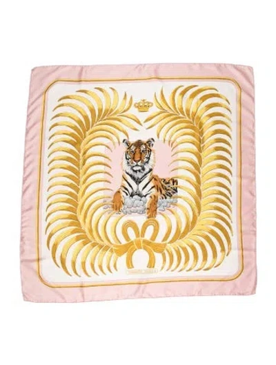 Pre-owned Hermes Royal Tiger Silk Scarf In Pink