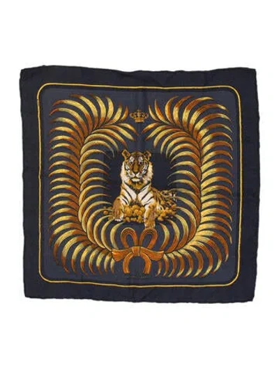 Pre-owned Hermes Royal Tigre Pocket Square Cashmere Scarf In Blue
