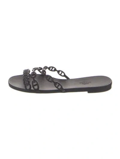 Pre-owned Hermes Rubber Slides In Black