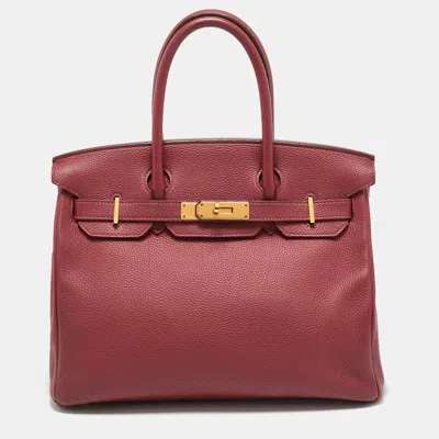 Pre-owned Hermes Rubis Togo Leather Gold Finish Birkin 30 Bag In Red