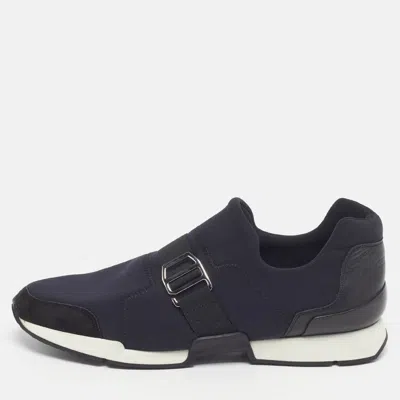 Pre-owned Hermes Run Size 38 Blue Leather And Neoprene Slip On Sneakers
