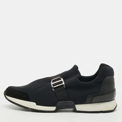 Pre-owned Hermes Run Size 39 Black Neoprene And Suede Slip On Sneakers