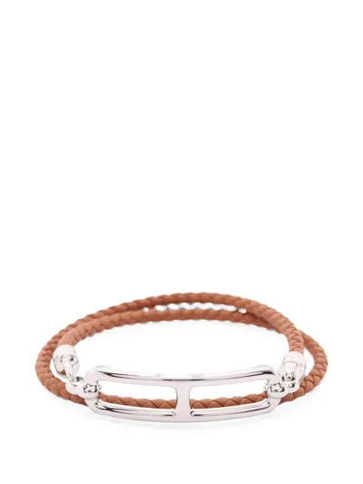 Pre-owned Hermes Ruri Double Tour Bracelet In Silver