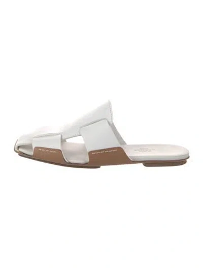 Pre-owned Hermes Ruse Leather Mules In White