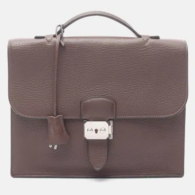 Pre-owned Hermes Sac A Depeche 27 Brown Havane Fjord Leather Business Bag