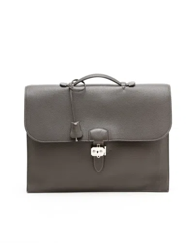 Pre-owned Hermes Hermès Sac À Depeche Clemence 41 Business Bag In Gray
