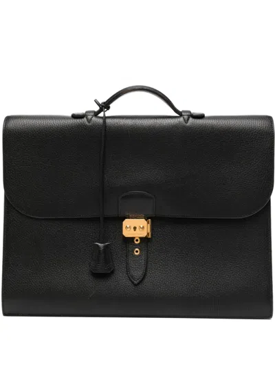 Pre-owned Hermes Sac À Dépêches Leather Bag In Black