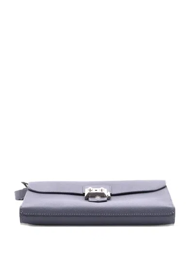 Pre-owned Hermes Sac A Depeches Wristlet Pouch Epsom 24 Clutch Bag In Gray