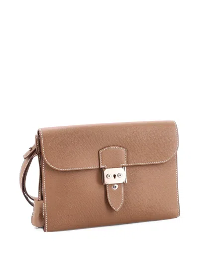 Pre-owned Hermes Sac A Depeches Wristlet Pouch Epsom 24 Clutch Bag In Grey