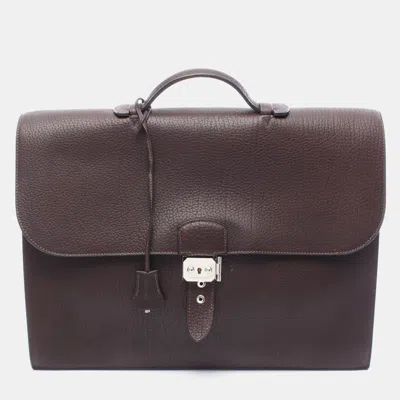 Pre-owned Hermes Sac Adepeche 41 Brown Fjord Leather Business Hand Bag
