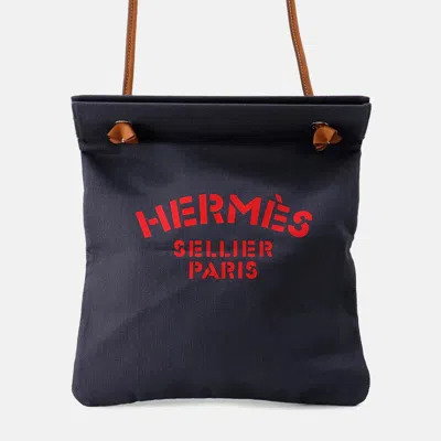 Pre-owned Hermes Sac Aline Blue Indigo Fauve Toile Chevrons Barenia Leather Tote Bag