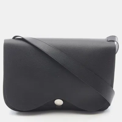 Pre-owned Hermes Sac Colorado Black Toile Chevrons Canvas Leather Shoulder Bag Gm