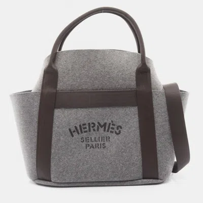 Pre-owned Hermes Sac De Pansage Evennes Feutre Leather Tote Bag In Gray