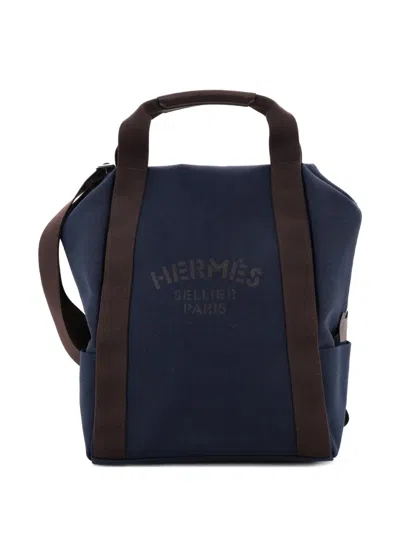 Pre-owned Hermes Sac De Pansage Groom Canvas Backpack In Blue